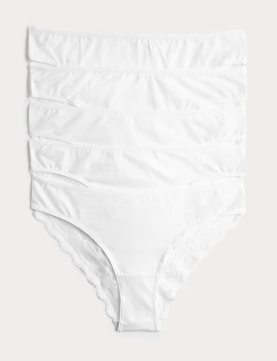 Marks & Spencer M&S 5pk Cotton Rich Printed Brazilian Knickers White