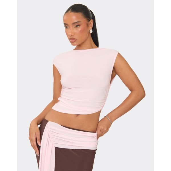 EGO Sleeveless High Neck Ruched Seam Detail Top In Pink, Women's Size UK 6 - 2