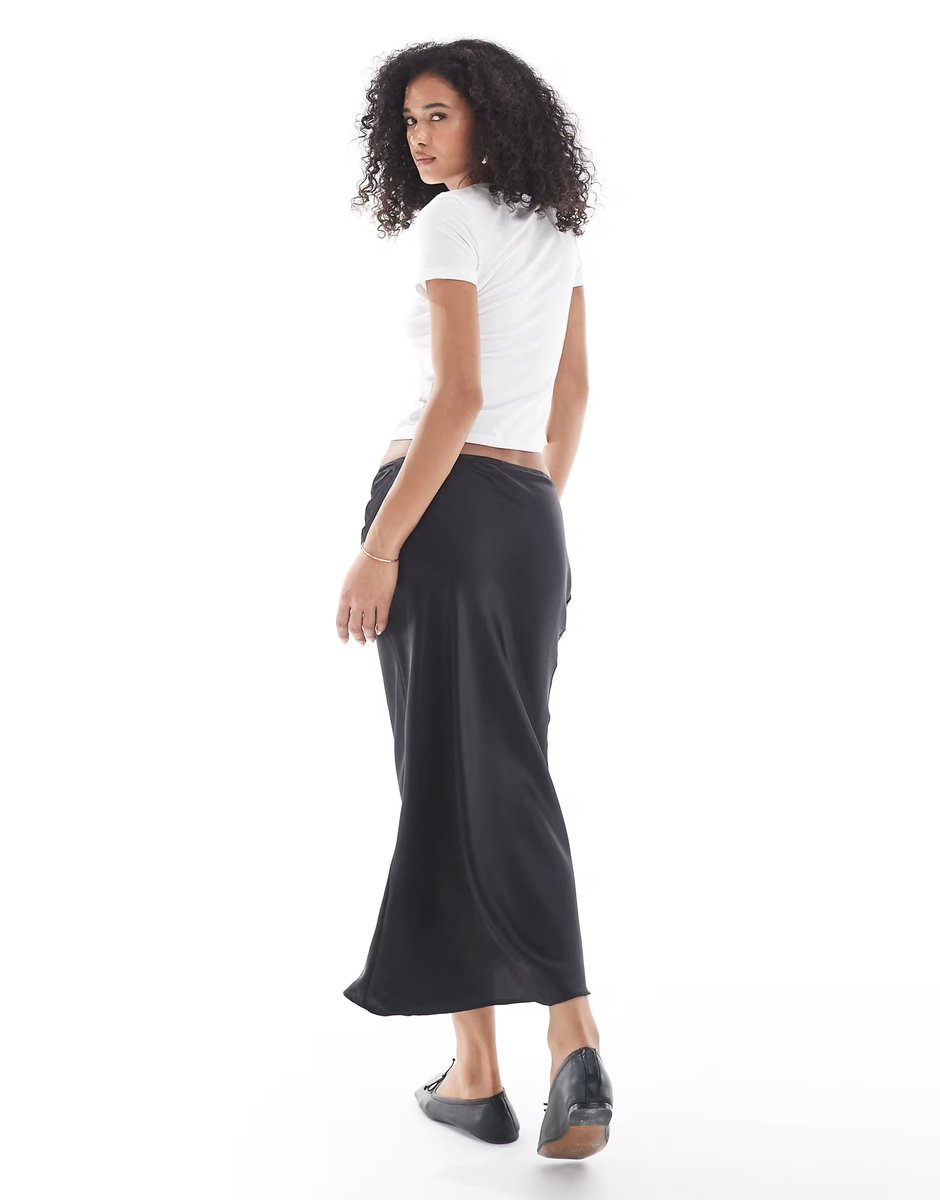 ASOS New Look satin midi skirt in black - 2