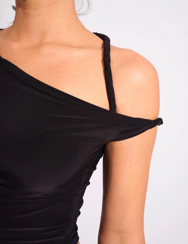 Public Desire Slinky Twist Strap Asymmetric Luxe Top Black - 2