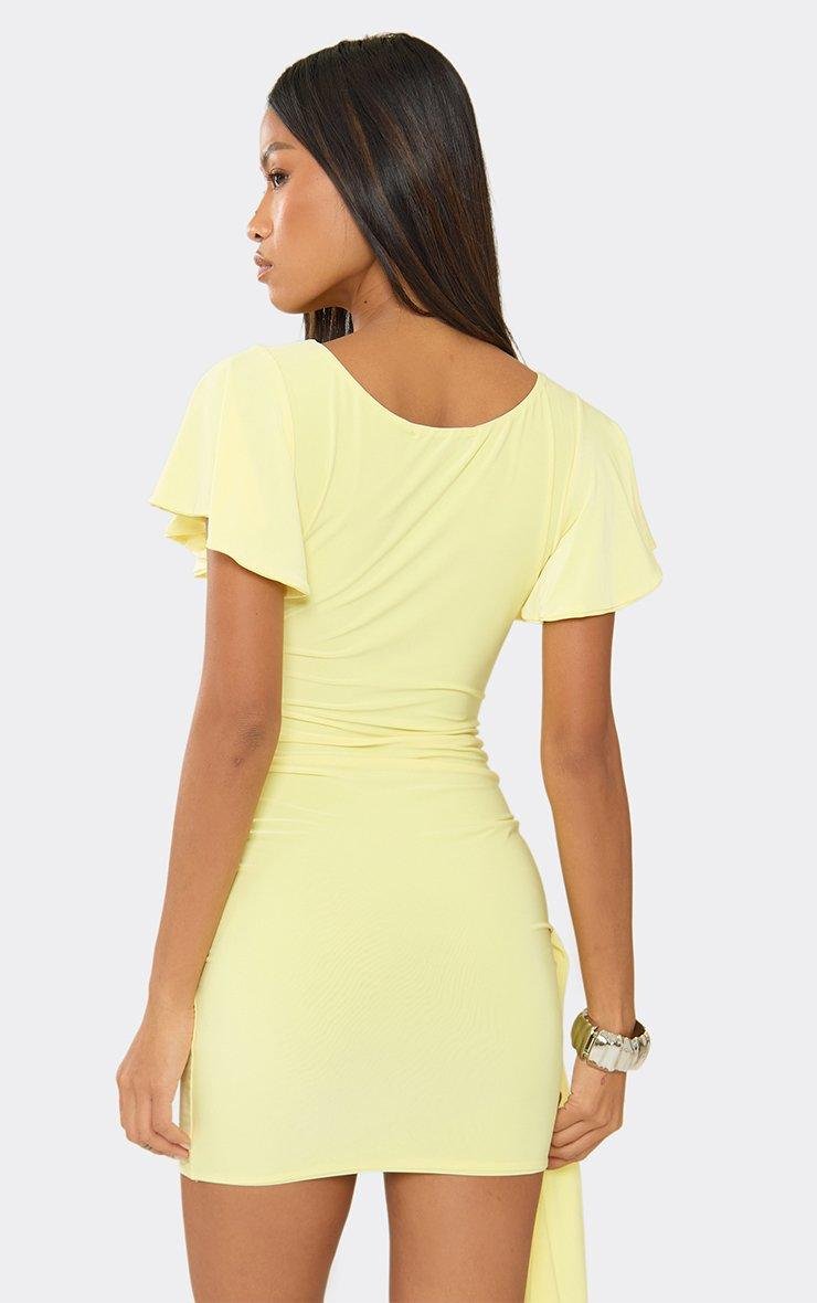 EGO Short Sleeve Ruched Panel Detail Draped Mini Dress In Yellow, Women's Size UK 6 - 2