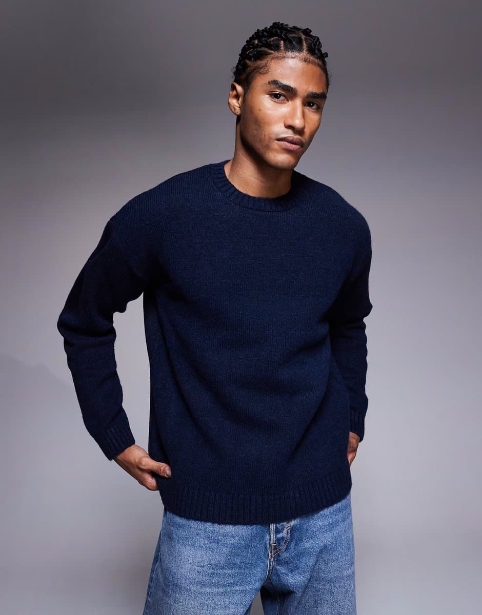 ASOS ASOS DESIGN relaxed knitted crew neck jumper in navy