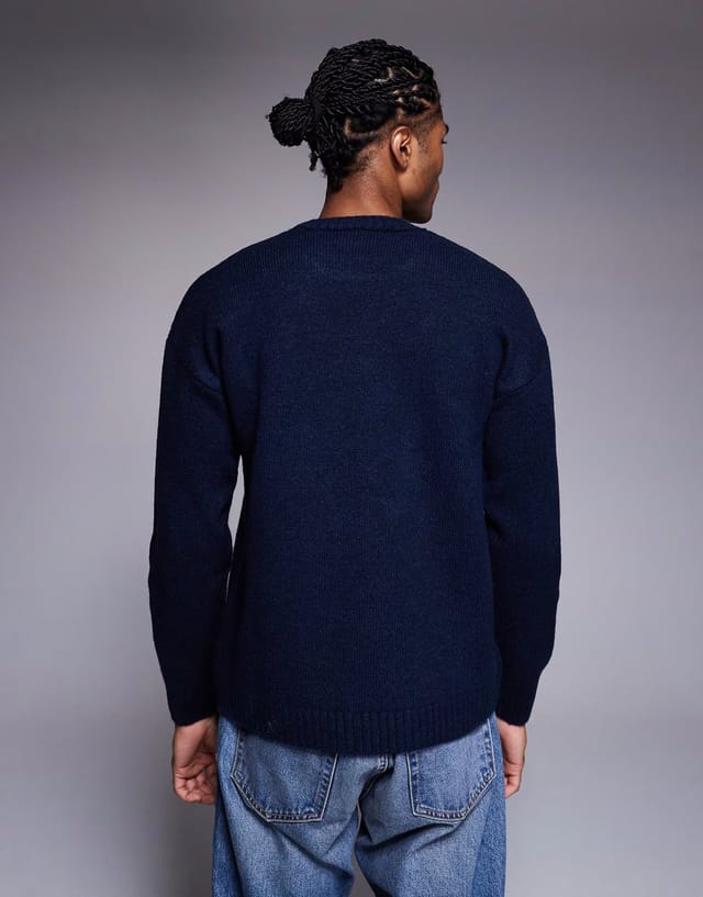 ASOS ASOS DESIGN relaxed knitted crew neck jumper in navy - 3