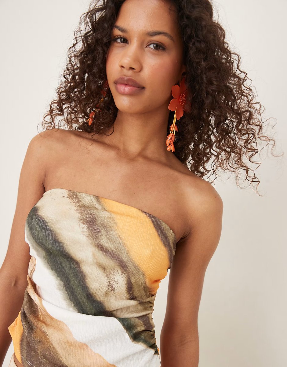 ASOS ASOS DESIGN co-ord fitted ruched bandeau in abstract print - 2