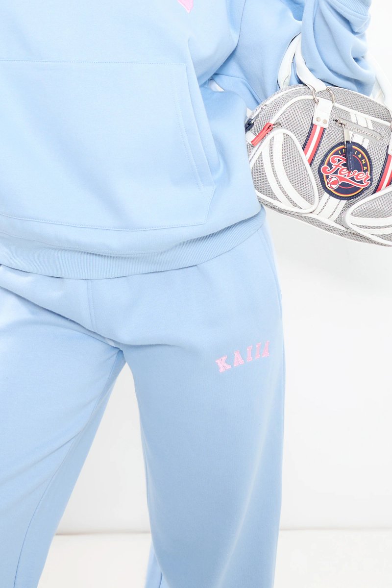 Kaiia Kaiia Logo Wide Leg Joggers Baby Blue & Pink - 2