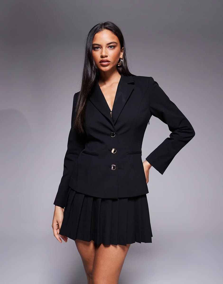ASOS Forever New tailored 2 in 1 blazer and pleated skirt mini dress in black