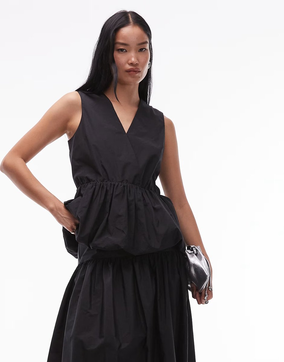 ASOS ARKET co-ord bubble maxi skirt & peplum skirt in black - 2