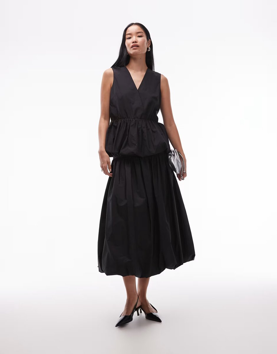 ASOS ARKET co-ord bubble maxi skirt & peplum skirt in black - 3