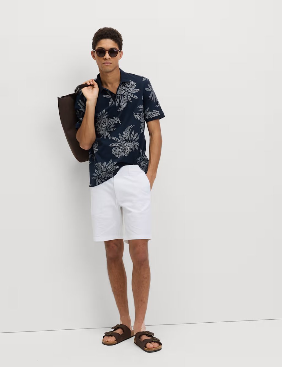 Marks & Spencer M&S Pure Cotton Leaf Print Polo Shirt Navy - 2