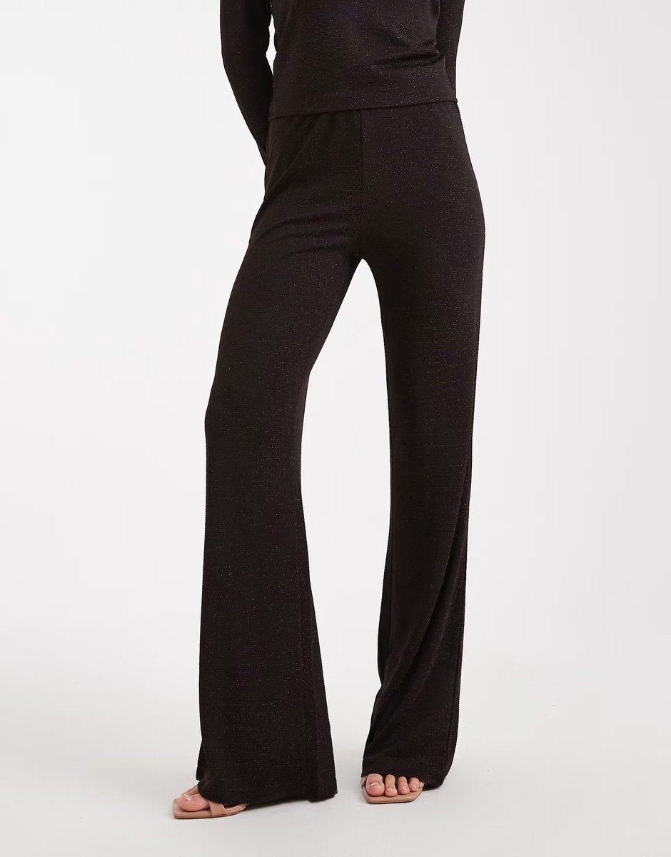 ASOS Vero Moda glitter wide leg trouser co-ord in chocolate and copper - 4