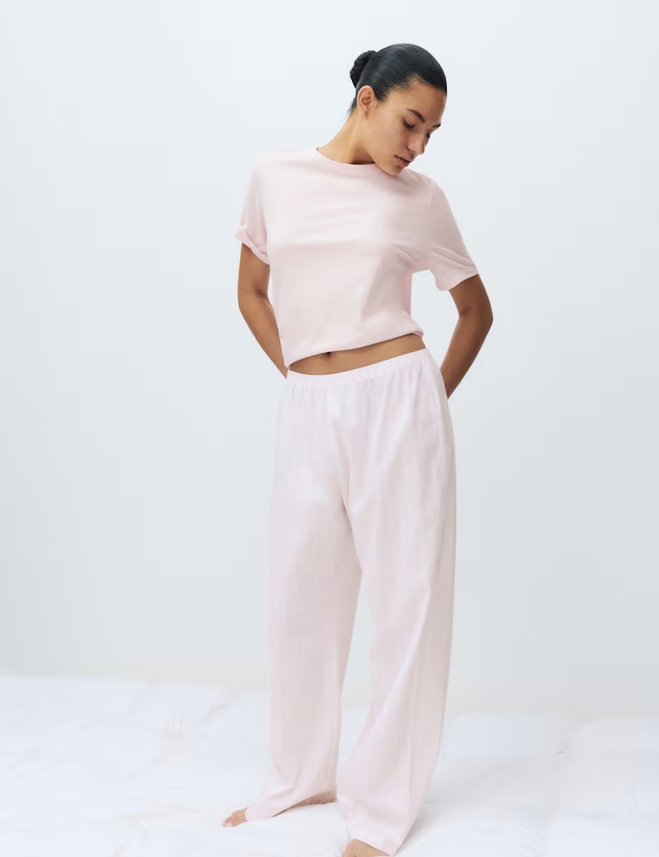 Marks & Spencer M&S Pure Cotton Pyjama Set Pink Mix - 3
