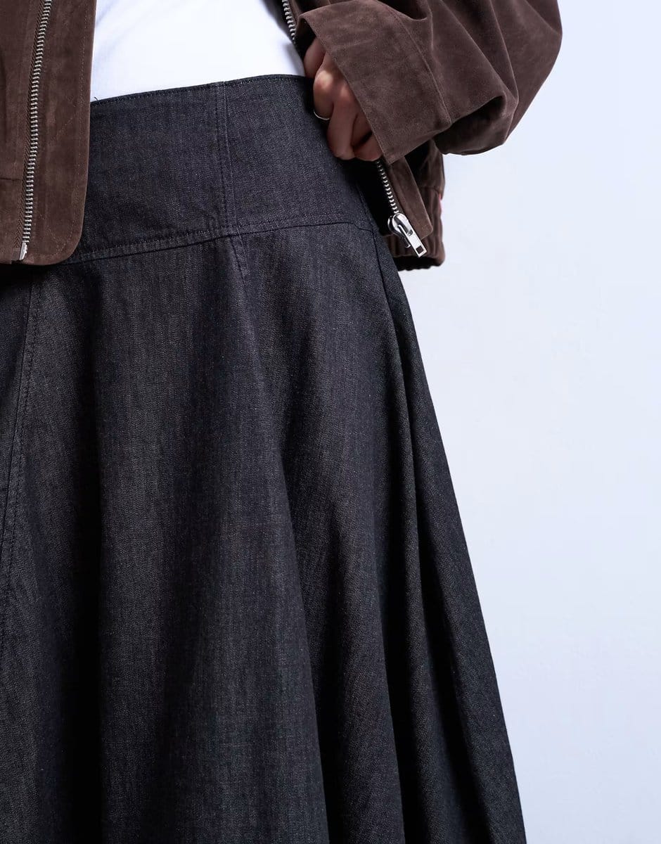 ASOS Topshop denim seamed barrel maxi skirt in black - 4