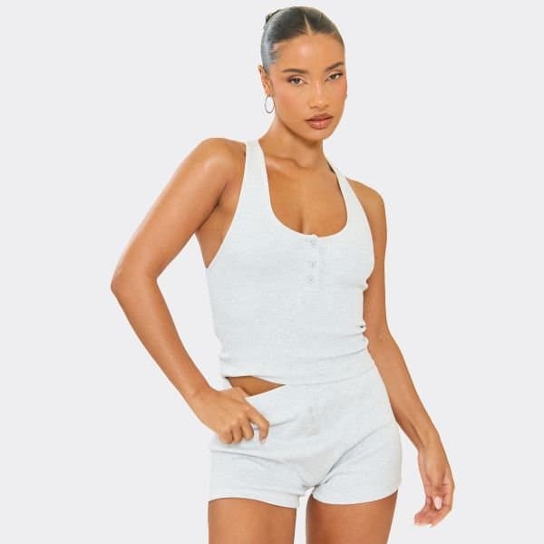 EGO EGO Light Grey Marl Cotton Rib Scoop Neck Vest Top