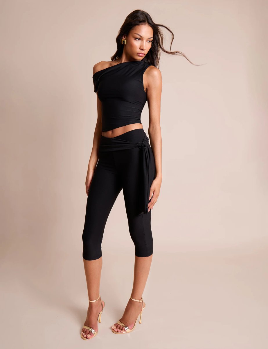 Public Desire Asymmetric One Shoulder Luxe Slinky Top Black - 2
