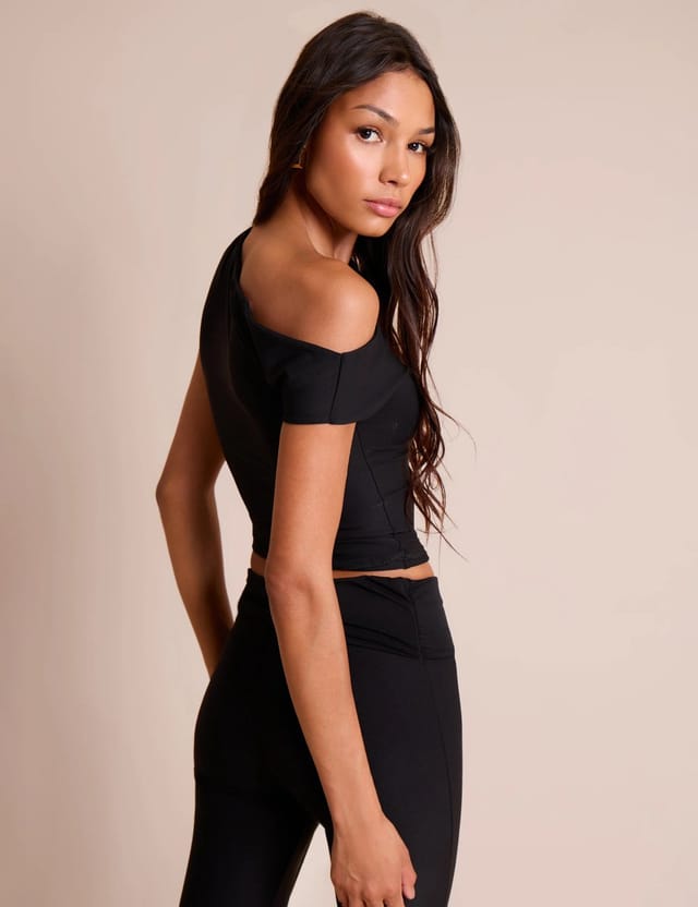 Public Desire Asymmetric One Shoulder Luxe Slinky Top Black - 3