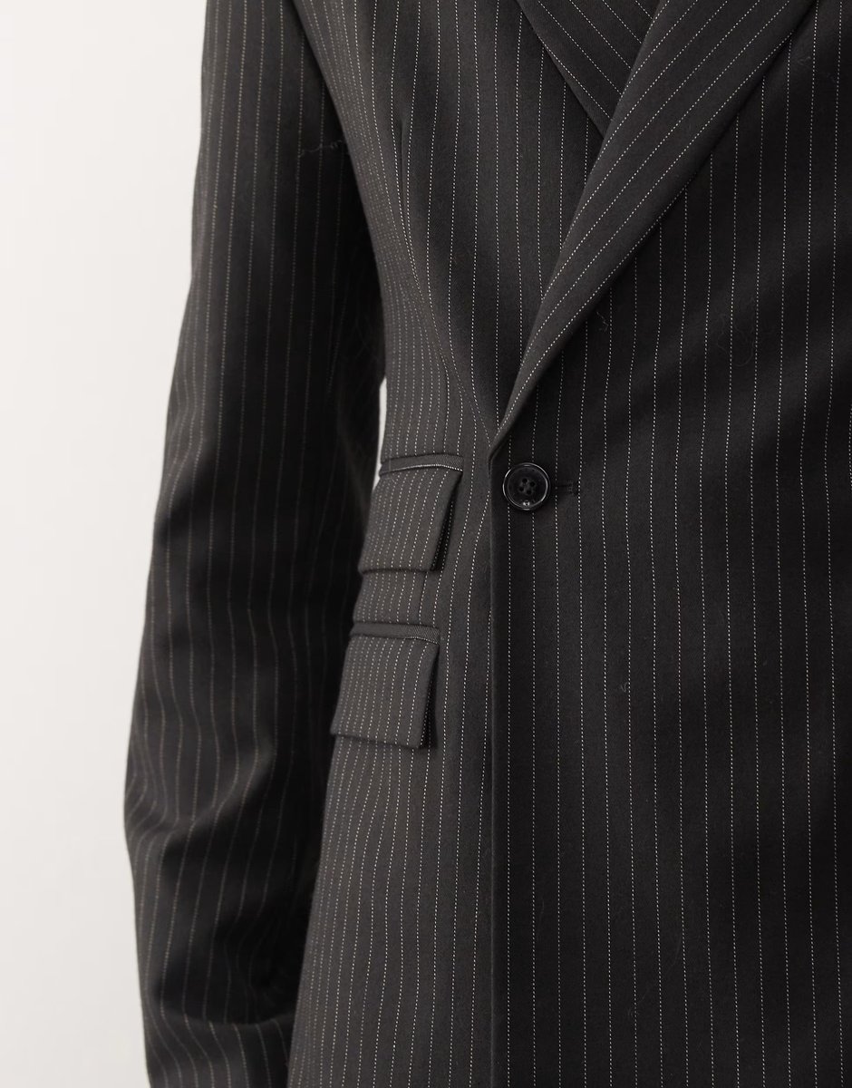 ASOS Weekday premium wool blend blazer co-ord in black pinstripe - 3