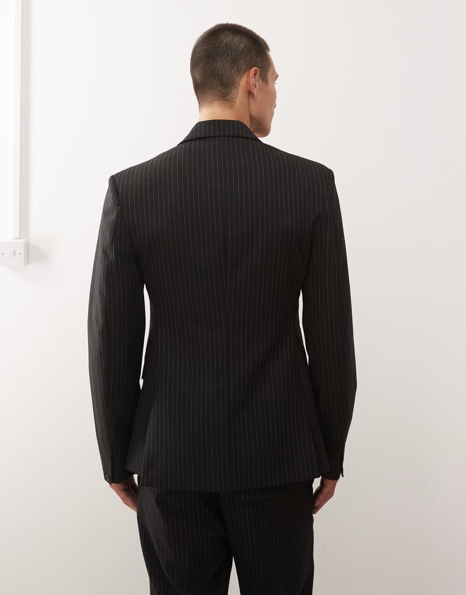 ASOS Weekday premium wool blend blazer co-ord in black pinstripe - 4