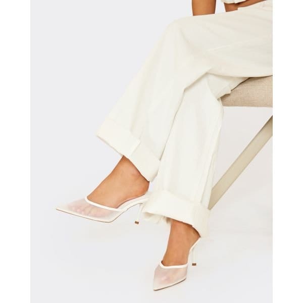 EGO Willow Pointed Mesh Toe Heeled Mule In White Faux Leather, Women's Size UK 3 - 2