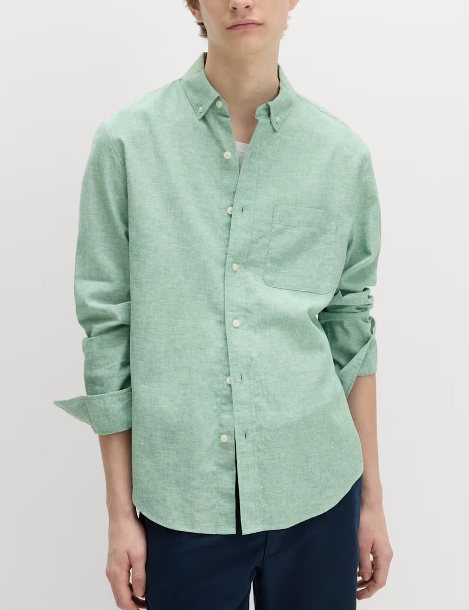 Marks & Spencer M&S Regular Fit Cotton Linen Blend Shirt Green