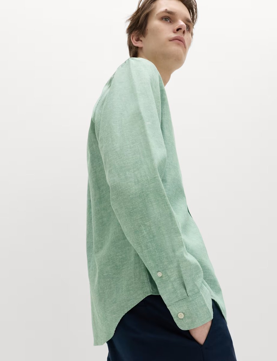 Marks & Spencer M&S Regular Fit Cotton Linen Blend Shirt Green - 2