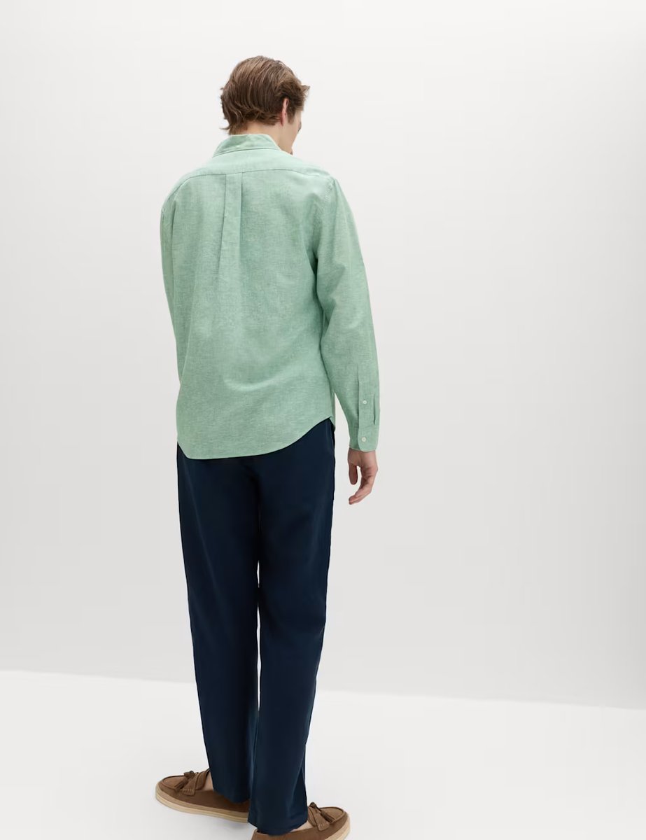 Marks & Spencer M&S Regular Fit Cotton Linen Blend Shirt Green - 4