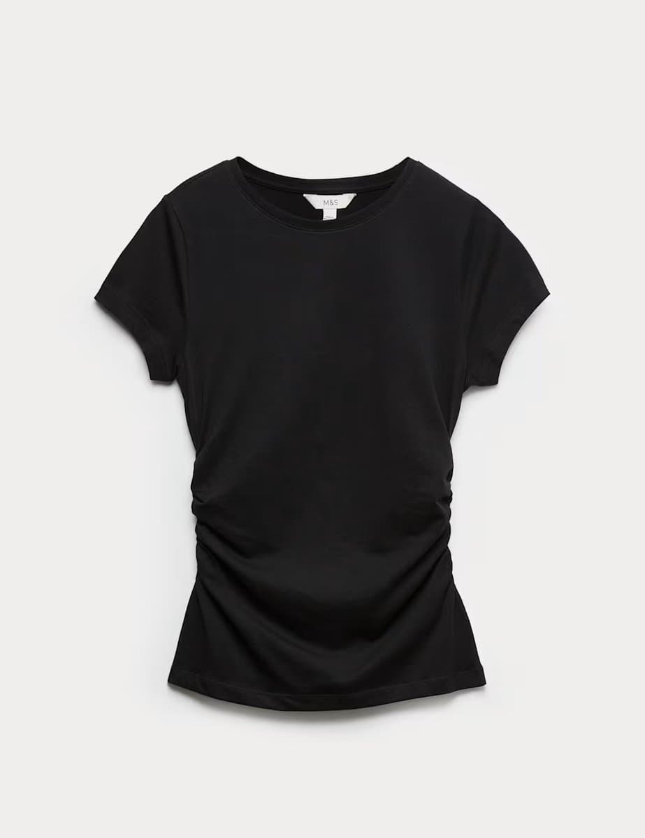 Marks & Spencer M&S Pure Cotton Ruched T-Shirt Black