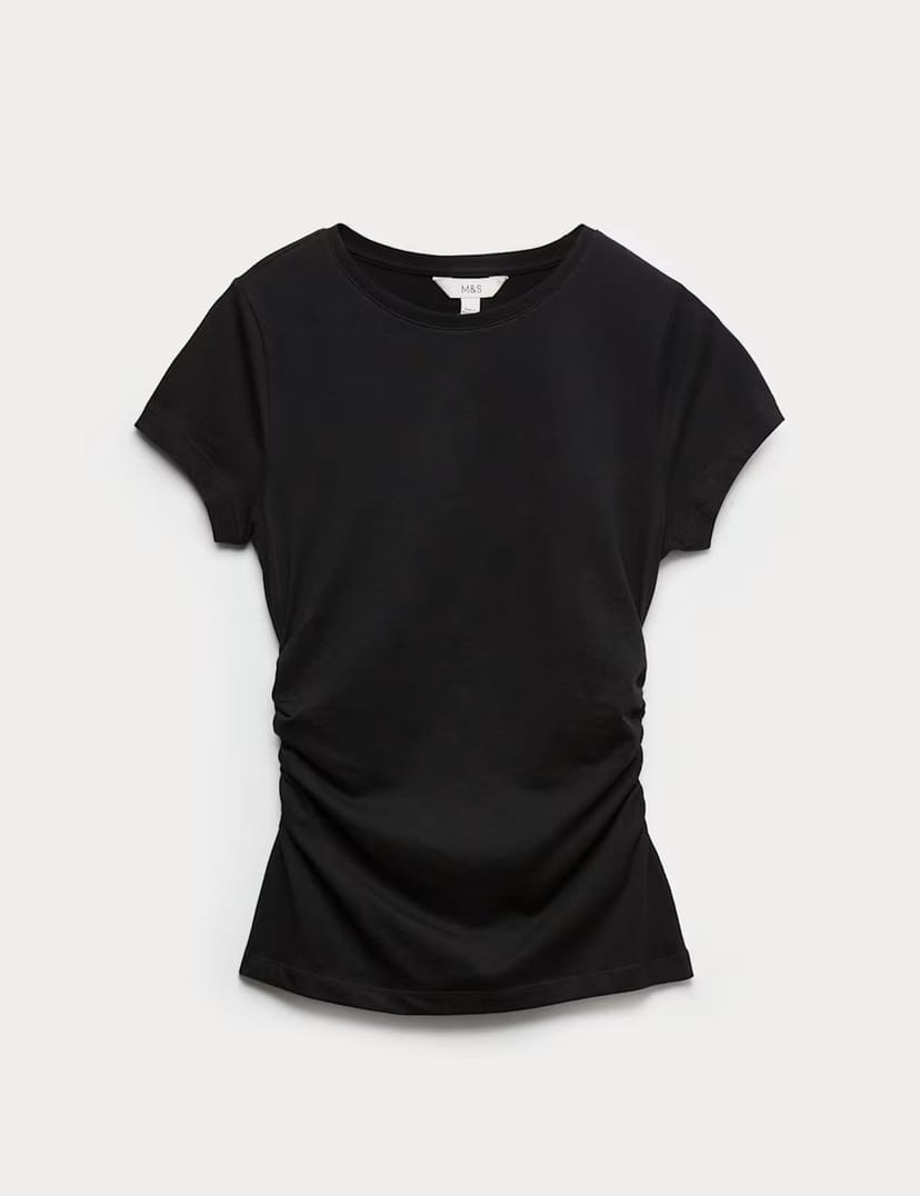 Marks & Spencer M&S Pure Cotton Ruched T-Shirt Black - 1