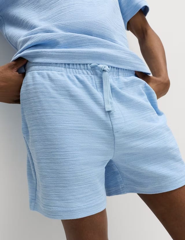Marks & Spencer M&S Bouclé Cotton Rich Shorts Powder Blue - 2
