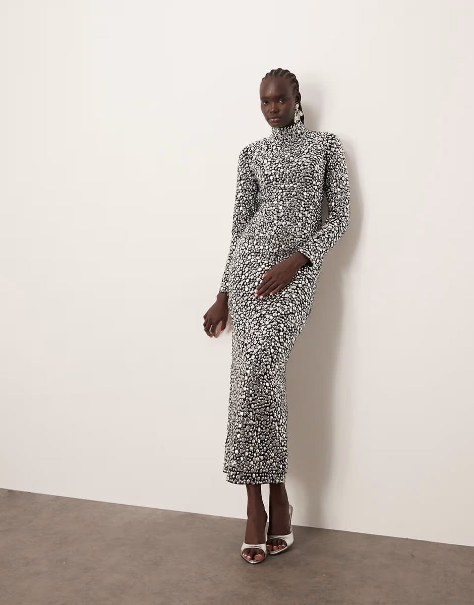 ASOS ARRANGE textural sequin high neck long sleeve maxi dress