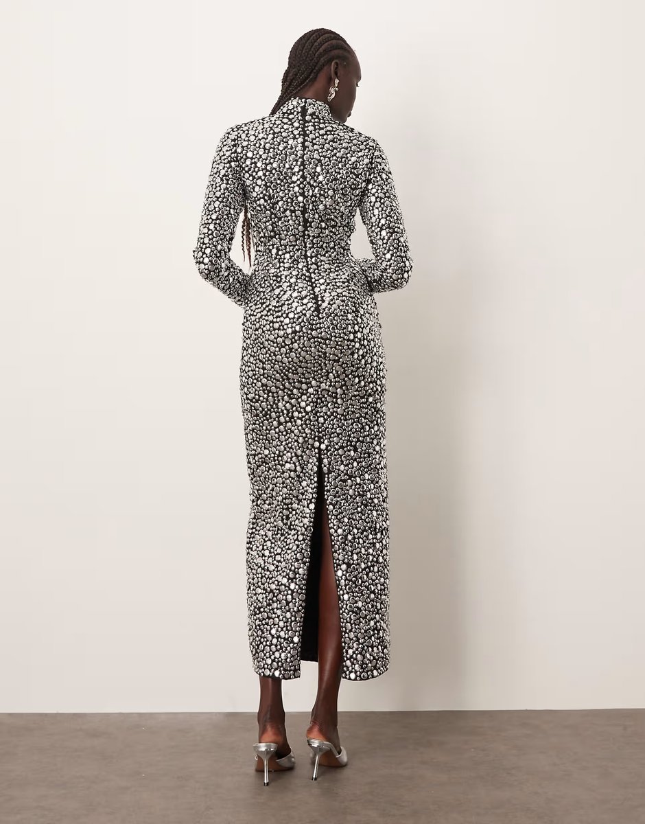 ASOS ARRANGE textural sequin high neck long sleeve maxi dress - 4