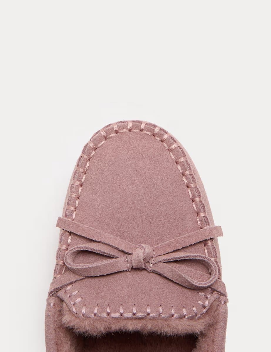 Marks & Spencer M&S Suede Stitch Detail Moccasin Slippers Blush