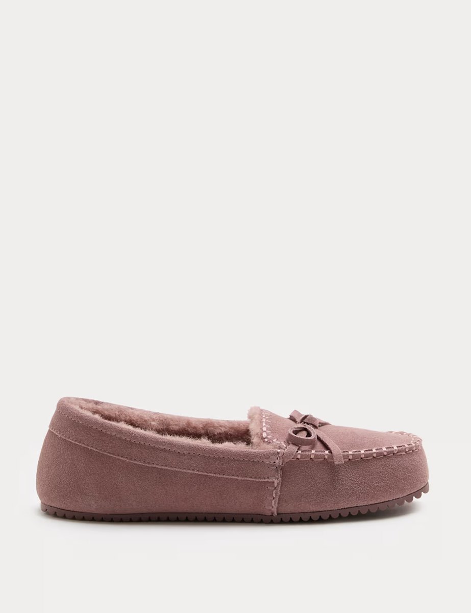 Marks & Spencer M&S Suede Stitch Detail Moccasin Slippers Blush - 2