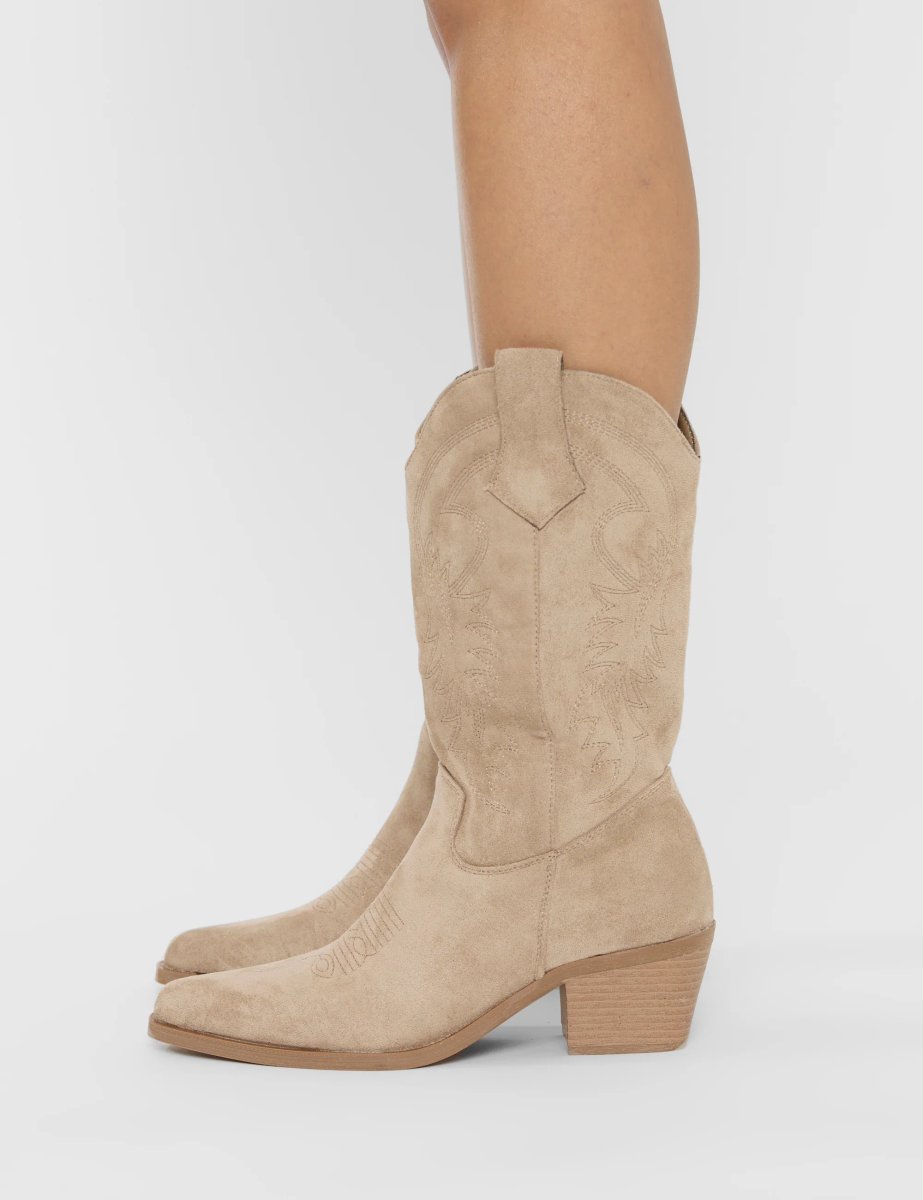 Public Desire Sandy Beige Suedette Western Cowboy Ankle Boots - 4