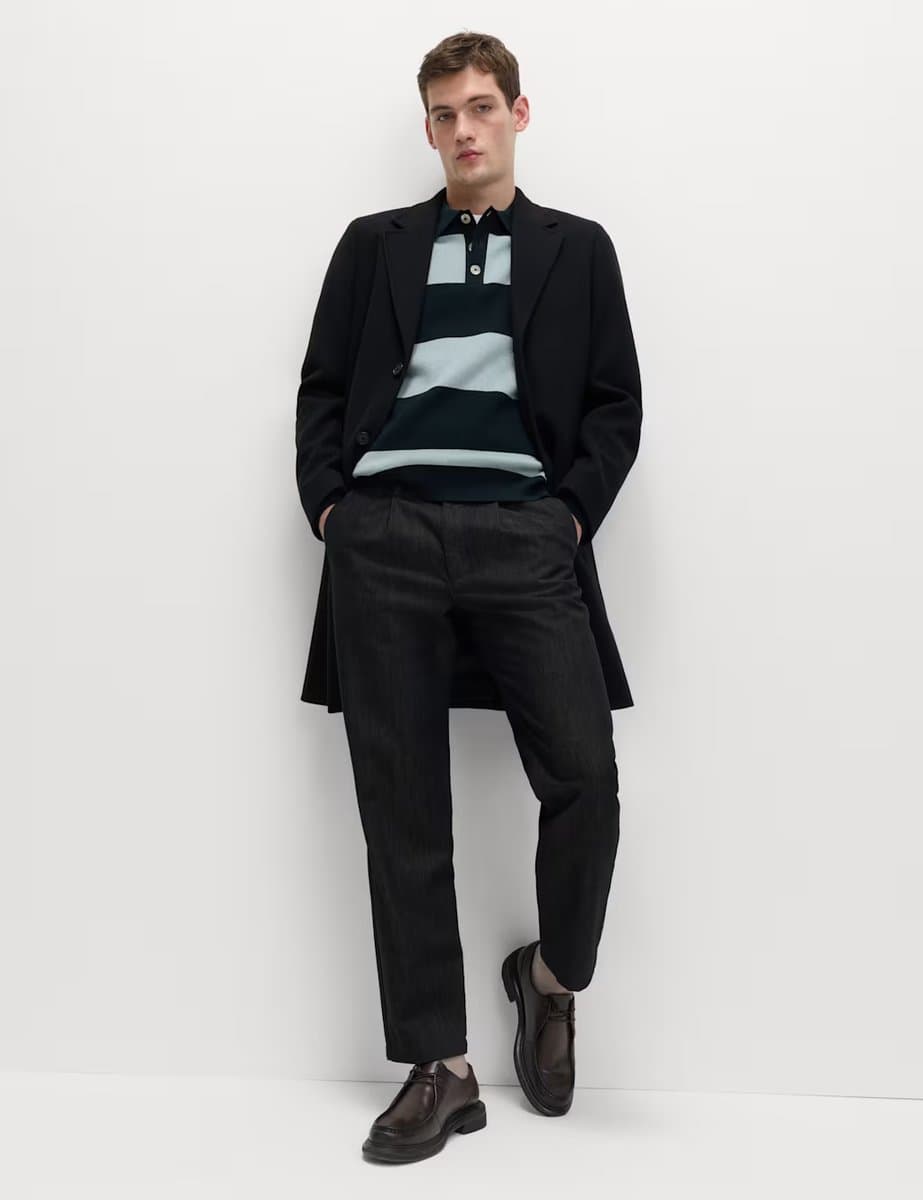 Marks & Spencer M&S Cotton Blend Striped Rugby Shirt Navy Mix