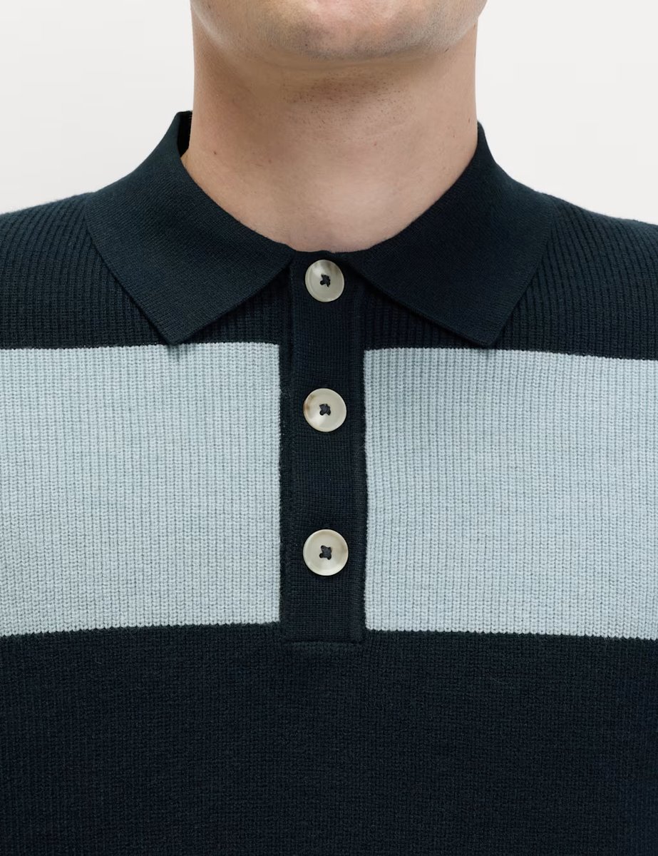 Marks & Spencer M&S Cotton Blend Striped Rugby Shirt Navy Mix - 2