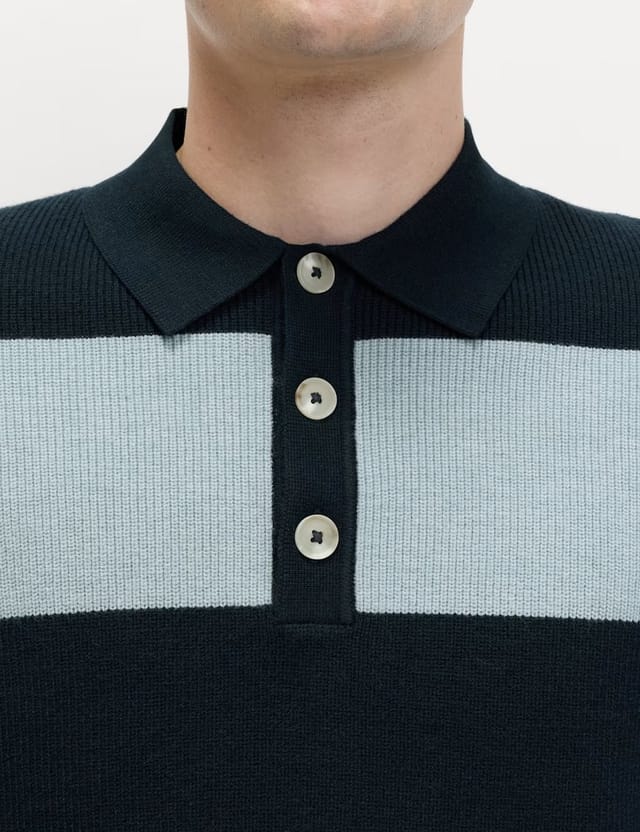 Marks & Spencer M&S Cotton Blend Striped Rugby Shirt Navy Mix - 2