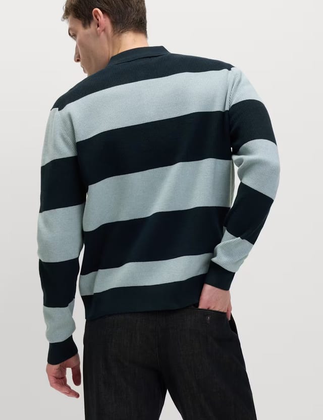 Marks & Spencer M&S Cotton Blend Striped Rugby Shirt Navy Mix - 3