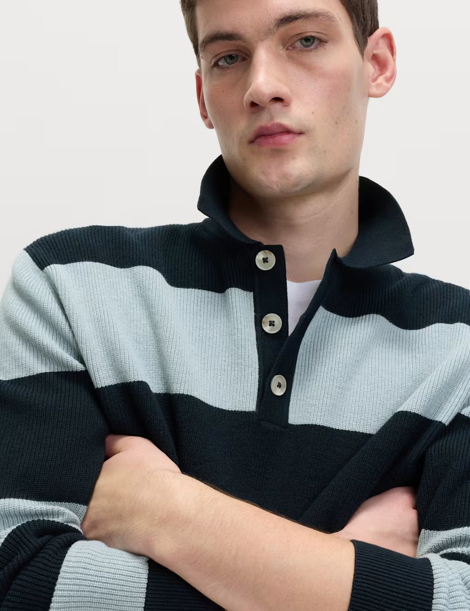 Marks & Spencer M&S Cotton Blend Striped Rugby Shirt Navy Mix - 4