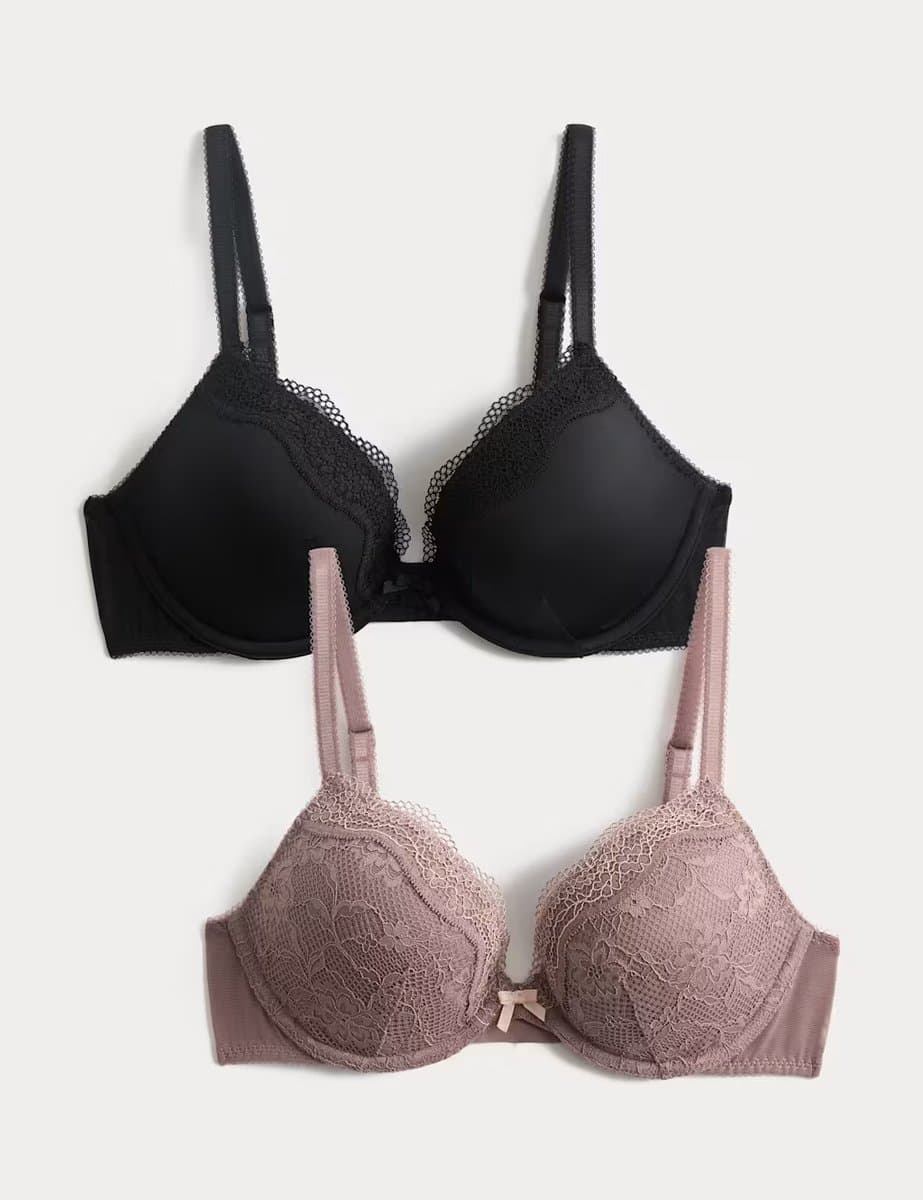 Marks & Spencer M&S 2 Pack Jasmine Lace Wired Plunge Bras (A-E) Praline