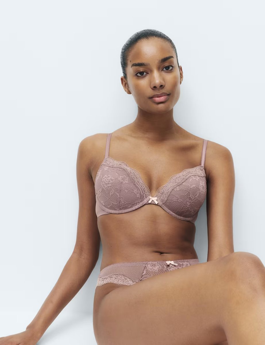 Marks & Spencer M&S 2 Pack Jasmine Lace Wired Plunge Bras (A-E) Praline - 2