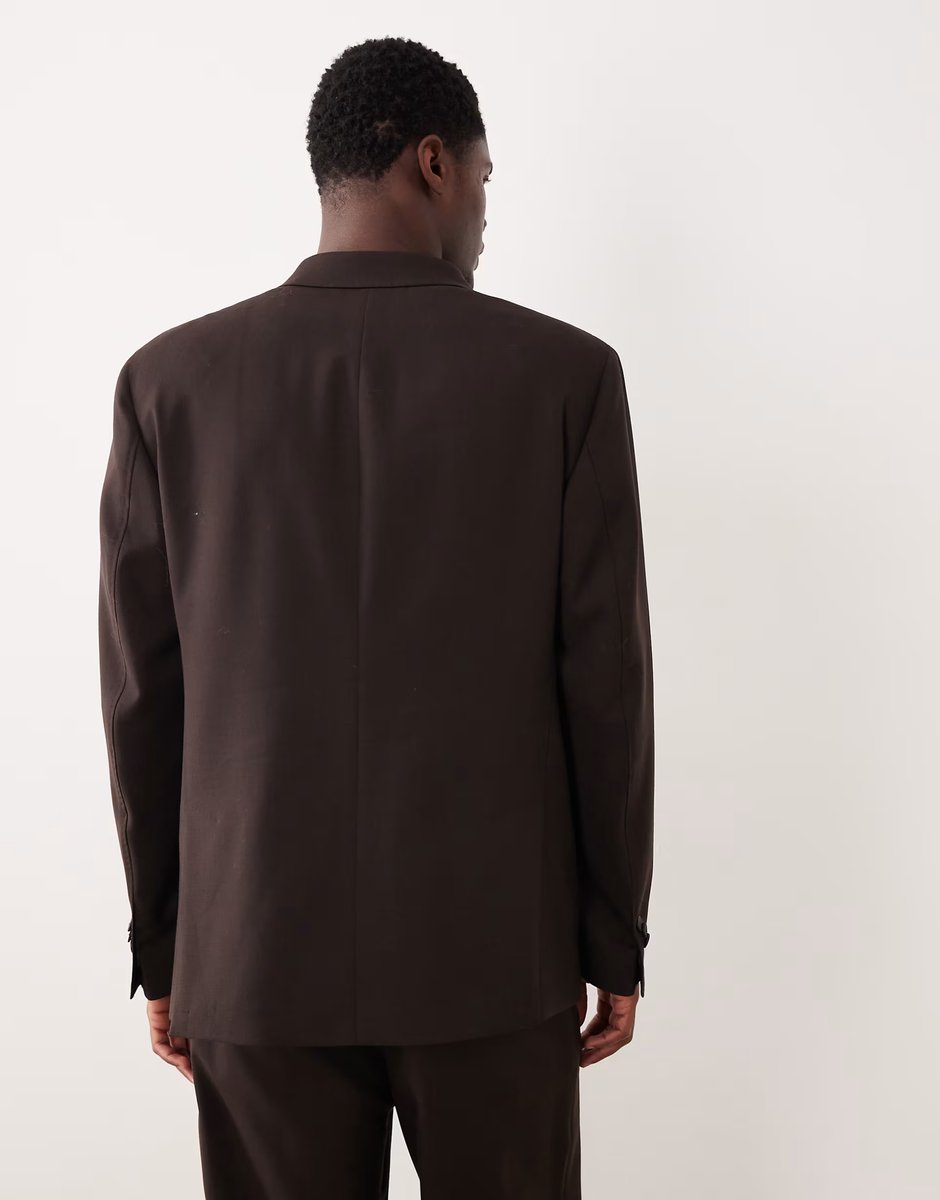 ASOS Mango Siena 100% wool double breasted suit blazer co-ord in deep brown - 3