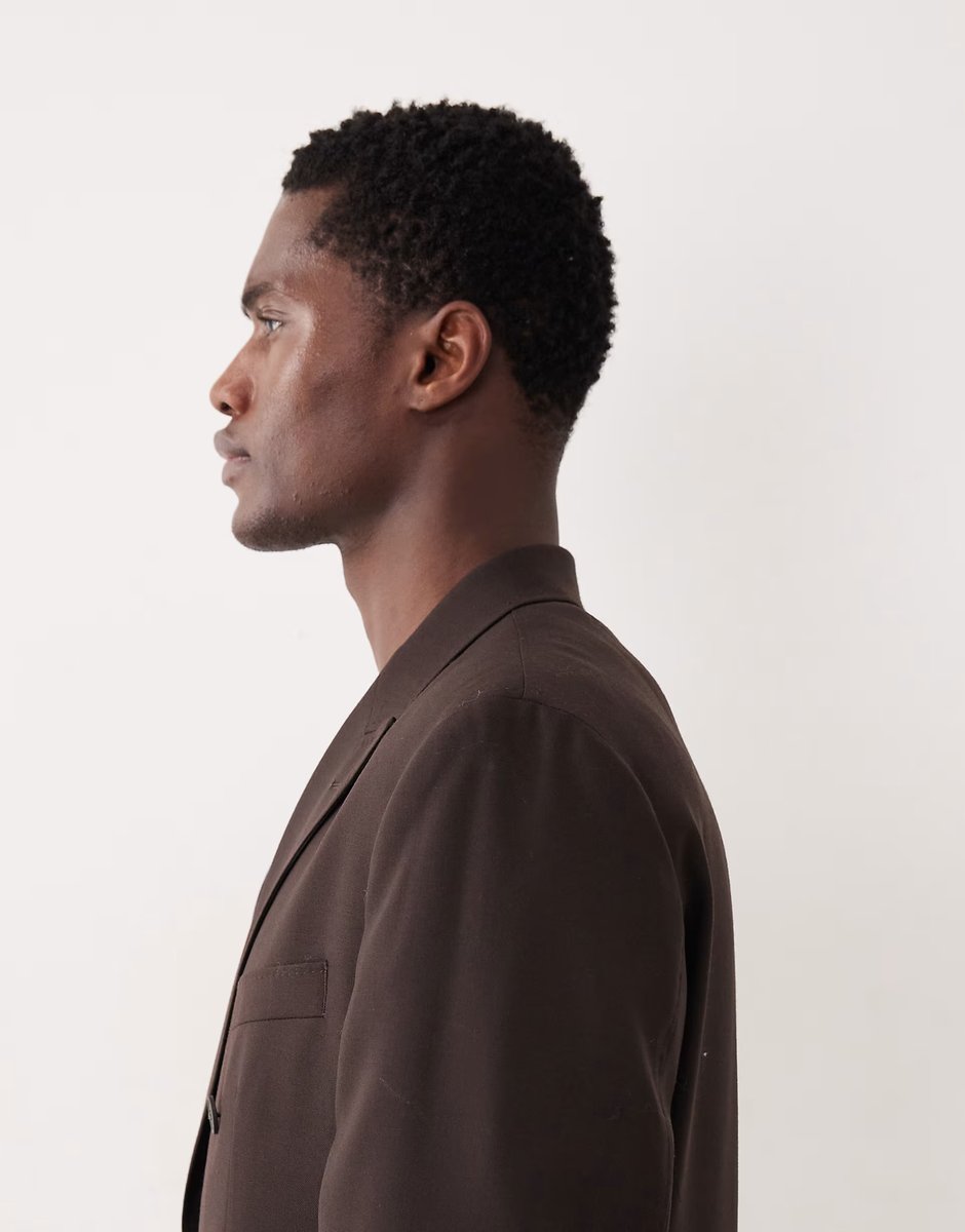 ASOS Mango Siena 100% wool double breasted suit blazer co-ord in deep brown - 4