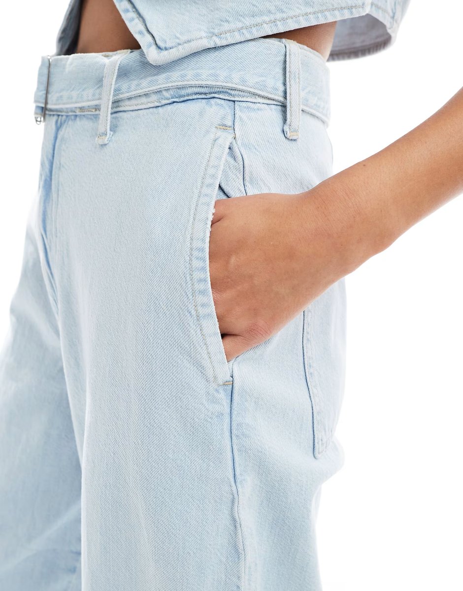 ASOS ASOS DESIGN high waisted barrel jean in light wash co-ord - 3