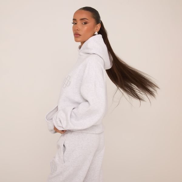 EGO Embroidered Swirl Logo Detail Oversized Hoodie In Grey, Women's Size UK 10 - 2