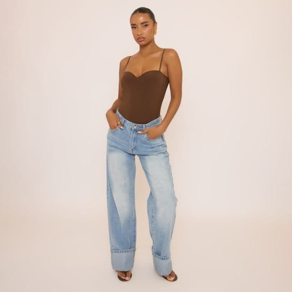 EGO Sweetheart Neckline Strappy Bodysuit In Brown, Women's Size UK 8 - 2