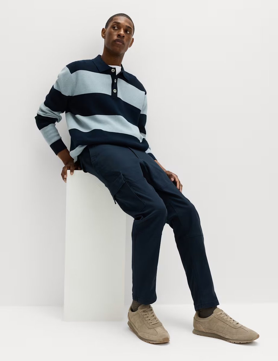 Marks & Spencer M&S Tapered Fit Stretch Cargo Trousers Navy - 2