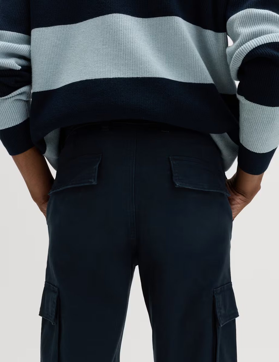 Marks & Spencer M&S Tapered Fit Stretch Cargo Trousers Navy - 3