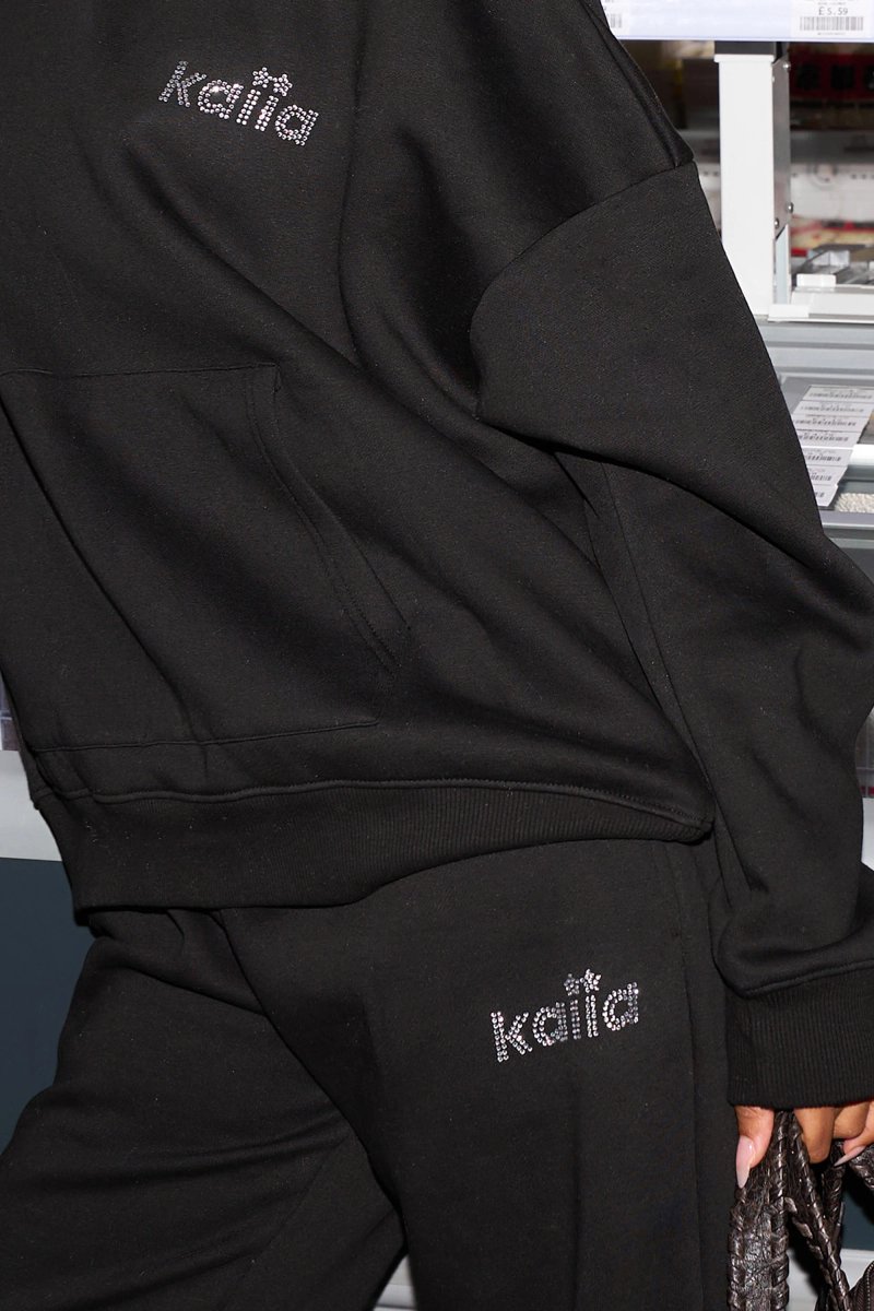 Kaiia Kaiia Diamante Logo Wide Leg Joggers Black - 2