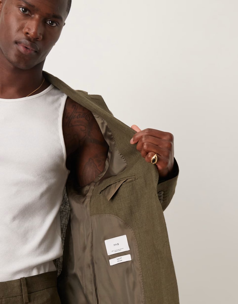 ASOS Mango slim fit linen suit blazer in green co-ord 17 - 3