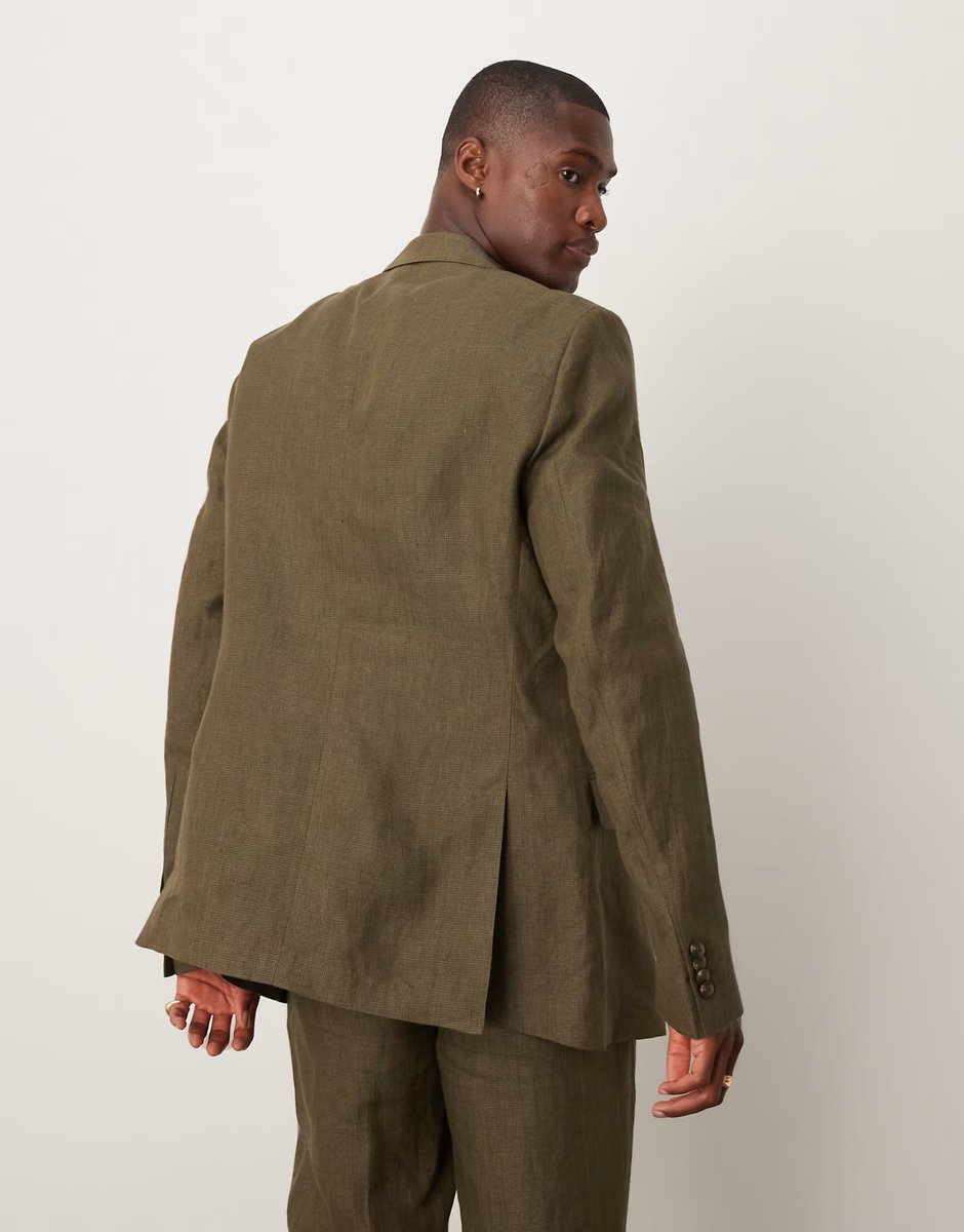 ASOS Mango slim fit linen suit blazer in green co-ord 17 - 4